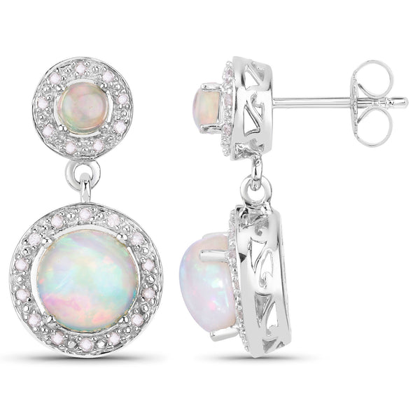 2.27 Carat Genuine Ethiopian Opal and White Diamond .925 Sterling Silver Earrings