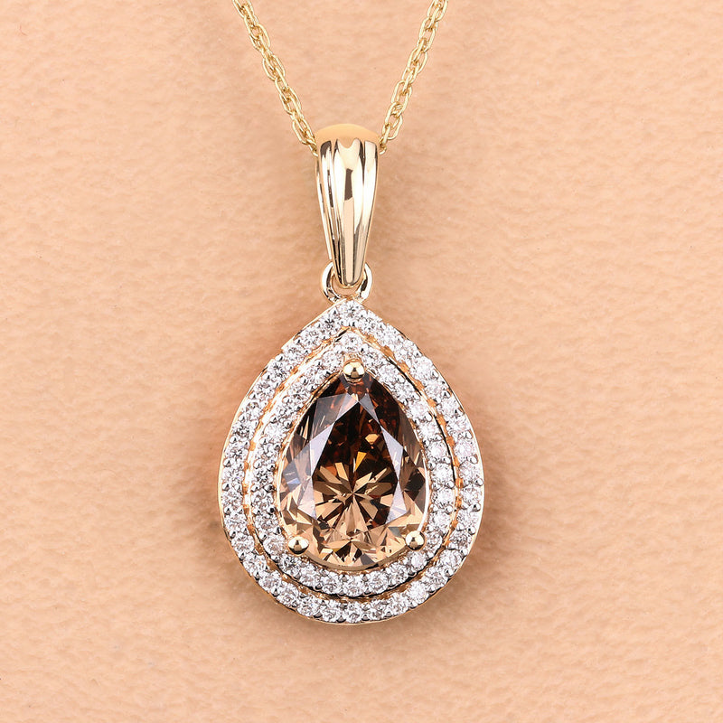 IGI Certified 2.01 Carat Genuine Brown Diamond Center and 0.29cttw White Diamond 18K Yellow Gold Pendant (2.30cttw)