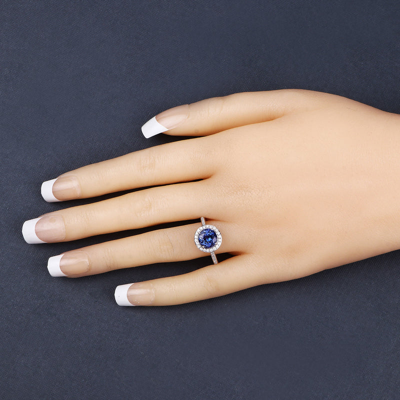 2.48 Carat Genuine Tanzanite and White Diamond 14K White Gold Ring