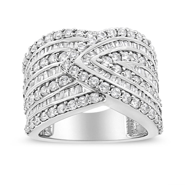 .925 Sterling Silver 2 3/8 Cttw Diamond Multi Row Overlay Band Ring ( J-K Color, I3 Clarity) - Ring Size 7