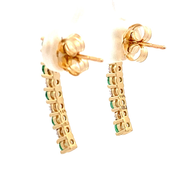 .04ct Emerald Diamond Stick Earrings 14KT Yellow Gold