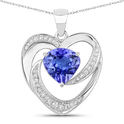 2.41 Carat Genuine Tanzanite and White Diamond 14K White Gold Pendant