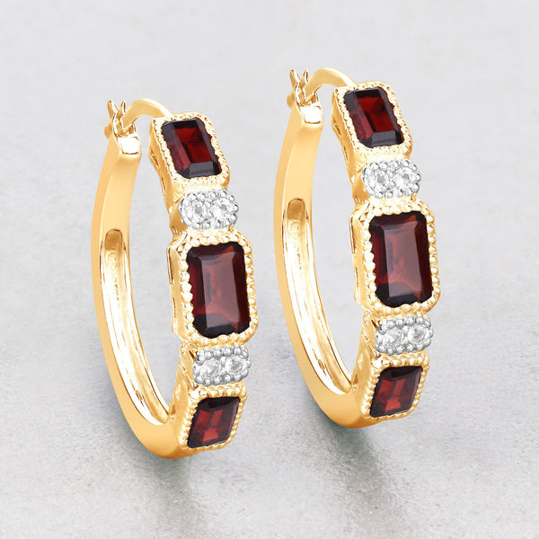 2.78 Carat Genuine Garnet and White Topaz .925 Sterling Silver Earrings