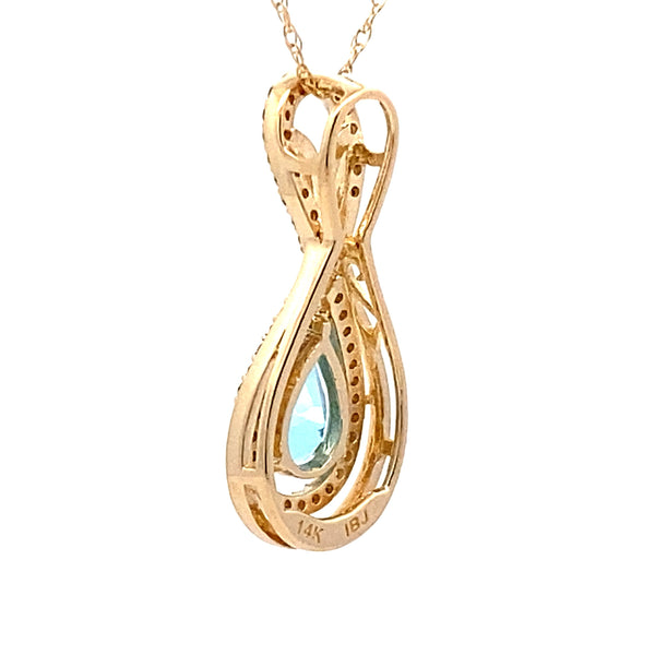 Blue Topaz Diamond Fashion Pendants 14KT Yellow Gold