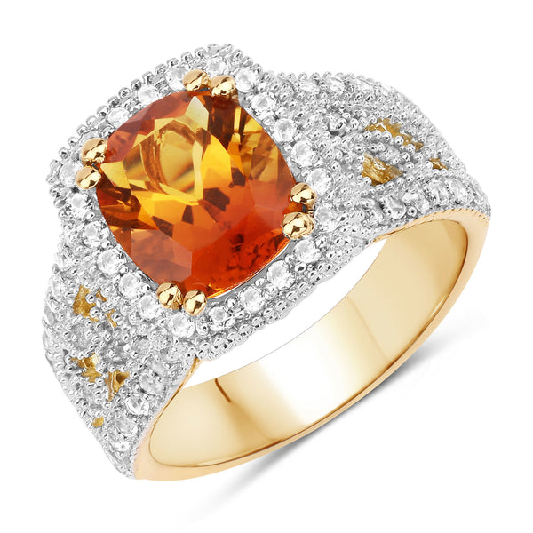 3.71 Carat Genuine Citrine and White Topaz .925 Sterling Silver Ring