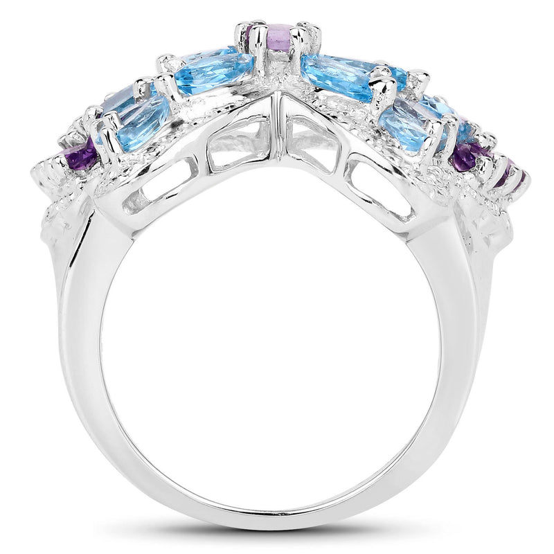 3.56 Carat Genuine Swiss Blue Topaz and Amethyst .925 Sterling Silver Ring