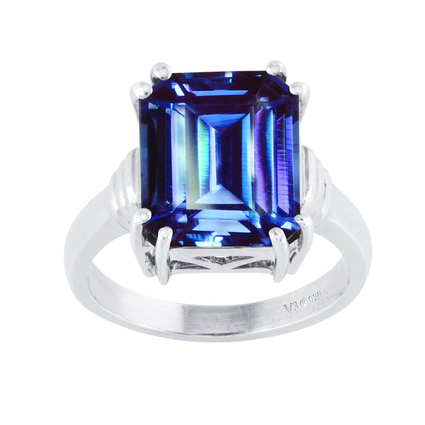 V3 Jewelry Color Changing Alexandrite Emerald Cut Sterling Silver Solitaire Ring