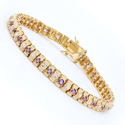 2.05 ctw Amethyst & Diamonds 18K Gold Plated Designer Bracelet 7.7 in