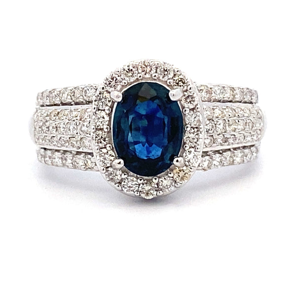 Natural 2.25ct Sapphire Diamond Ring 14KT White Gold