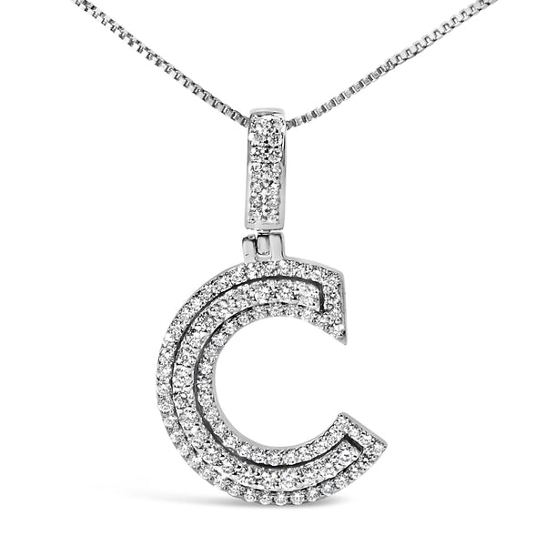 .925 Sterling Silver 4/5 Cttw Round Lab-Grown Diamond "C" Pendant Necklace - 18" (F-G Color, VS2-SI1 Clarity)