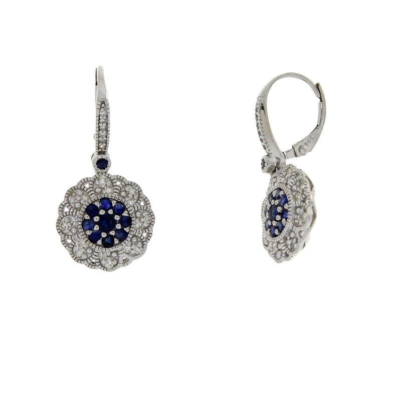 .96ct Sapphire Diamond Dangle Earrings 14KT White Gold