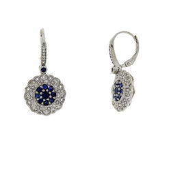 .96ct Sapphire Diamond Dangle Earrings 14KT White Gold