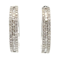 Natural 1.43ct Diamond Hoop Earrings 14KT White Gold