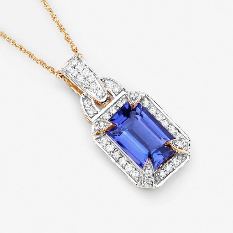 2.08 Carat Genuine Tanzanite and White Diamond 14K Yellow Gold Pendant