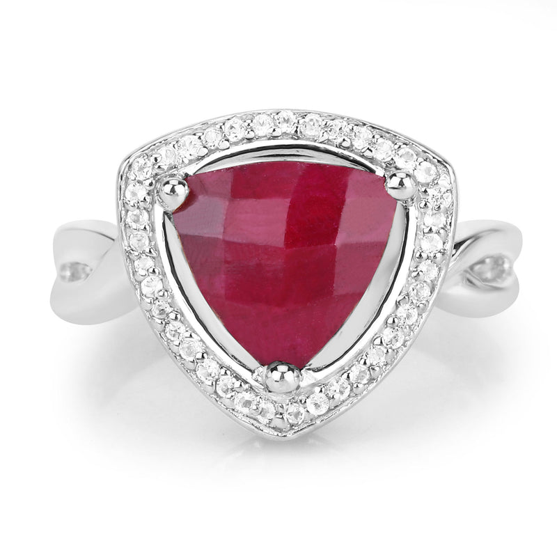 3.25 Carat Dyed Ruby and White Topaz .925 Sterling Silver Ring