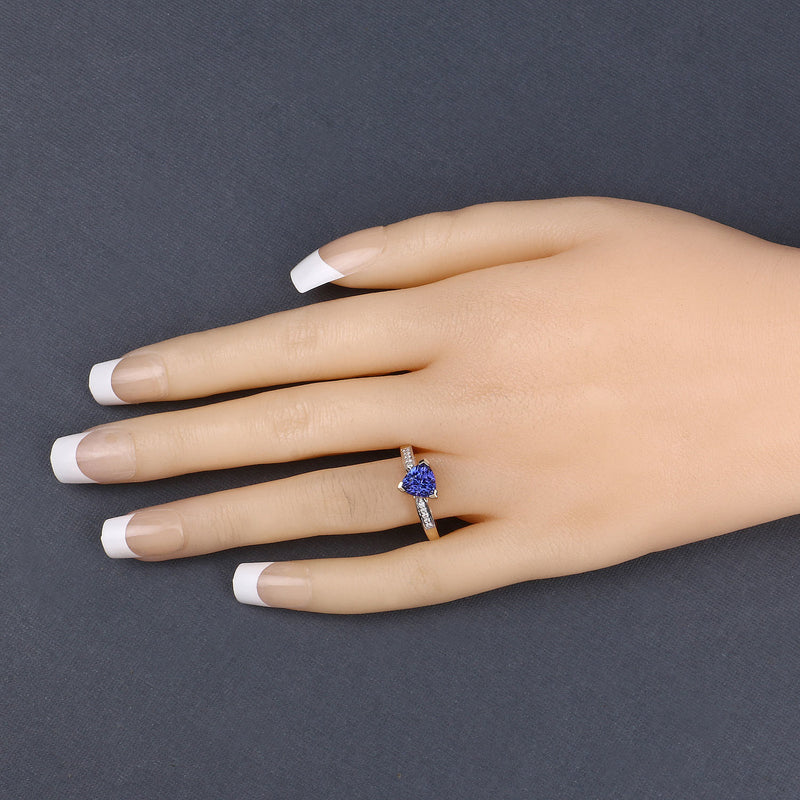 1.80 Carat Genuine Tanzanite and White Diamond 14K Yellow Gold Ring