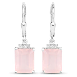 6.23 Carat Genuine Rose Quartz and White Topaz .925 Sterling Silver Earrings