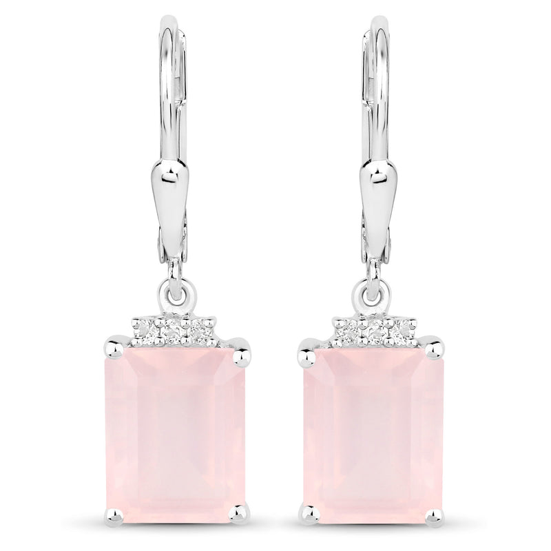 6.23 Carat Genuine Rose Quartz and White Topaz .925 Sterling Silver Earrings