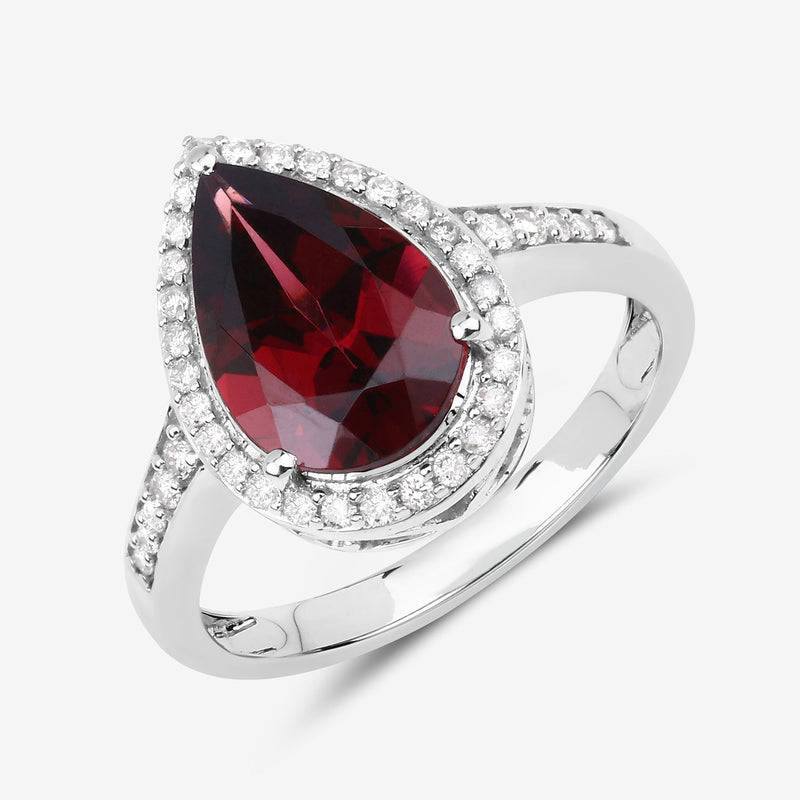 3.26 Carat Genuine Rhodolite and White Diamond 14K White Gold Ring