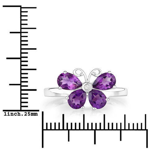 1.35 Carat Genuine Amethyst and Created White Sapphire .925 Sterling Silver Ring