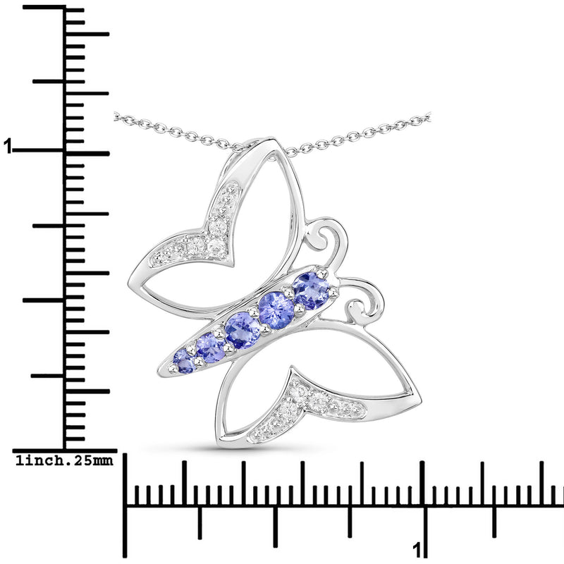 0.53 Carat Genuine Tanzanite and White Zircon .925 Sterling Silver Necklace