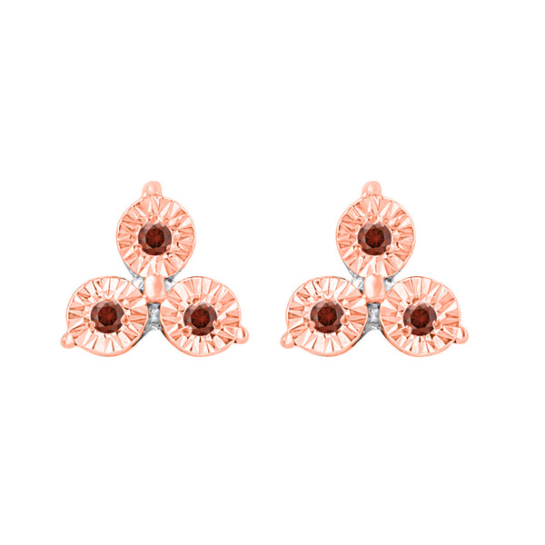 V3 Jewelry 18K Rose Gold Plated Genuine Red Diamond Stud Earrings