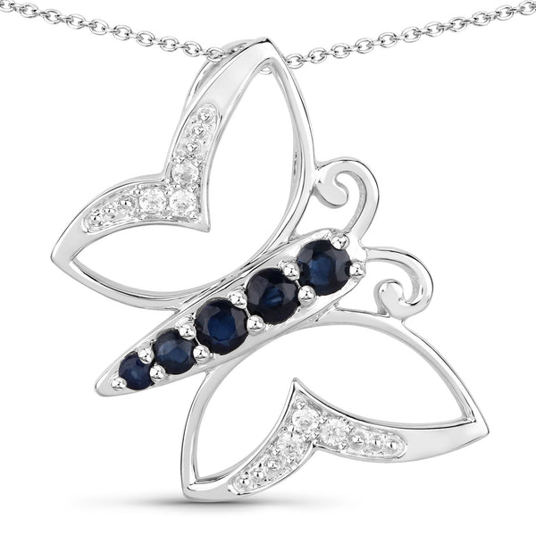 0.56 Carat Genuine Blue Sapphire and White Zircon .925 Sterling Silver Necklace