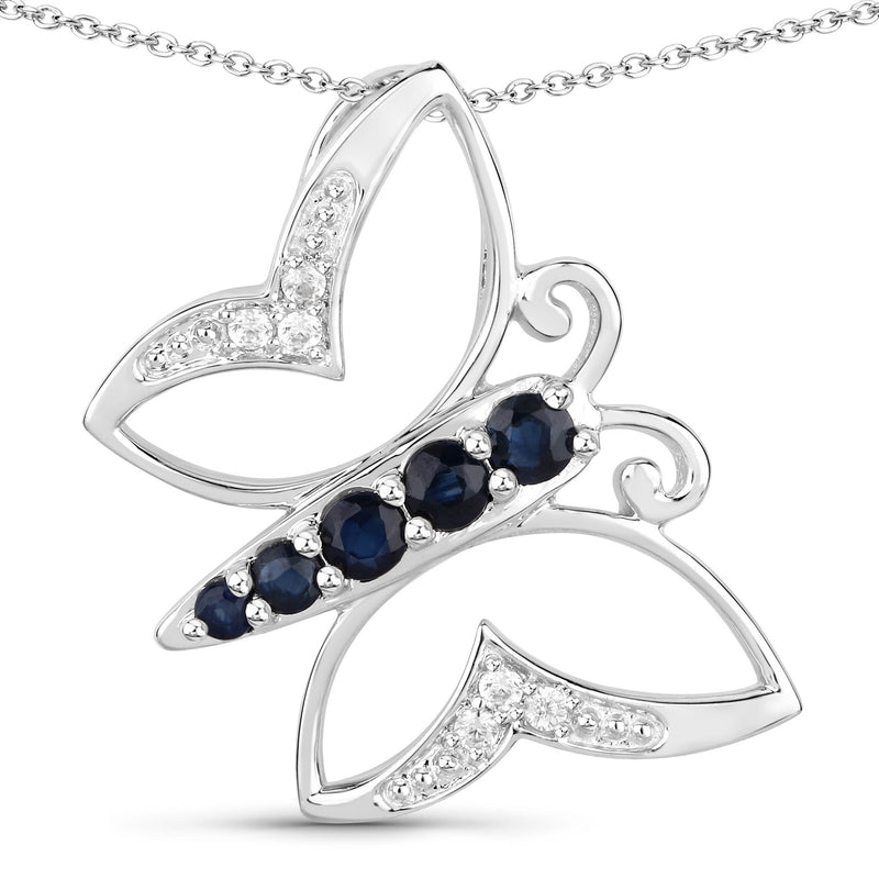 0.56 Carat Genuine Blue Sapphire and White Zircon .925 Sterling Silver Necklace