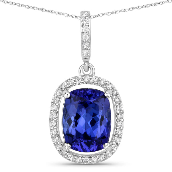 2.37 Carat Genuine Tanzanite and White Diamond 14K White Gold Pendant