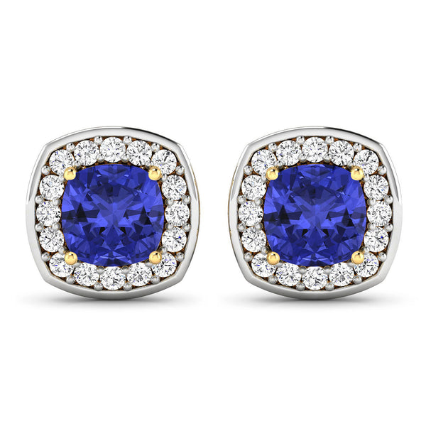 2.09 Carat Genuine Tanzanite and White Diamond 14K Yellow Gold Earrings