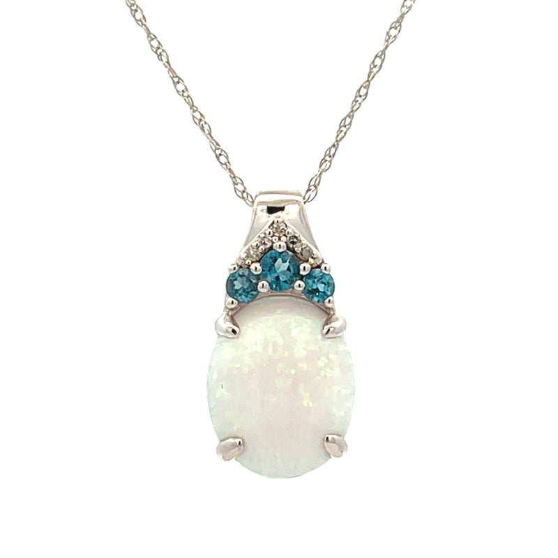 .10ct Created Opal Fashion Pendants 14KT White Gold