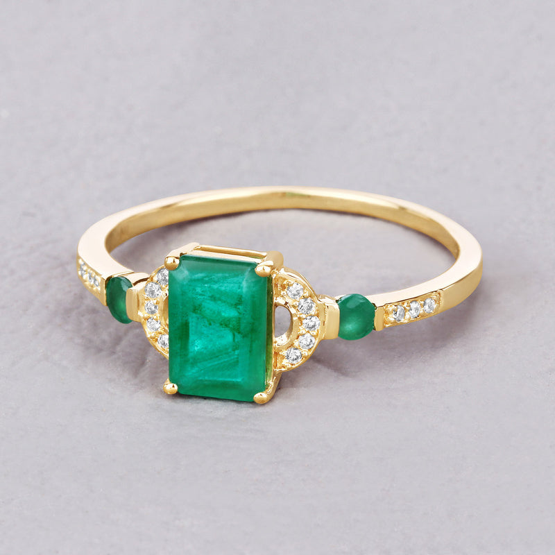 1.07 Carat Genuine Zambian Emerald and White Diamond 14K Yellow Gold Ring