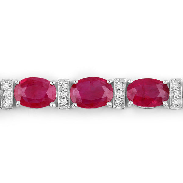 16.52 Carat Genuine Ruby and White Diamond 14K White Gold Bracelet