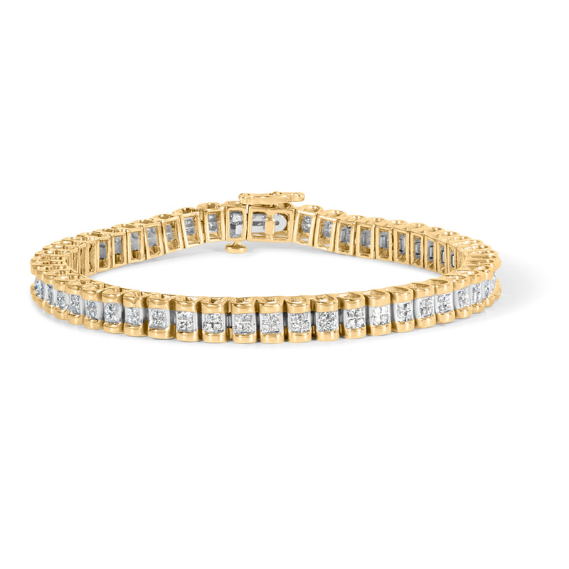 14K Yellow Gold 2.00 Cttw Princess-Cut Diamond Classic Link 7" Bracelet (I-J Color, I1-I2 Clarity)