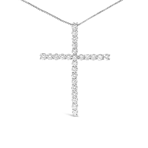 14K White Gold 2.0 Cttw Lab Grown Diamond Cross 18" Inch Pendant Necklace (F-G Color, VS2-SI1 Clarity)