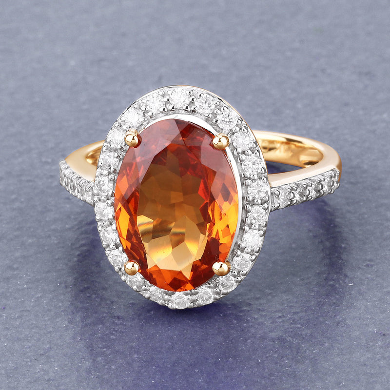 5.01 Carat Genuine Spessartite Garnet and White Diamond 14K Yellow Gold Ring