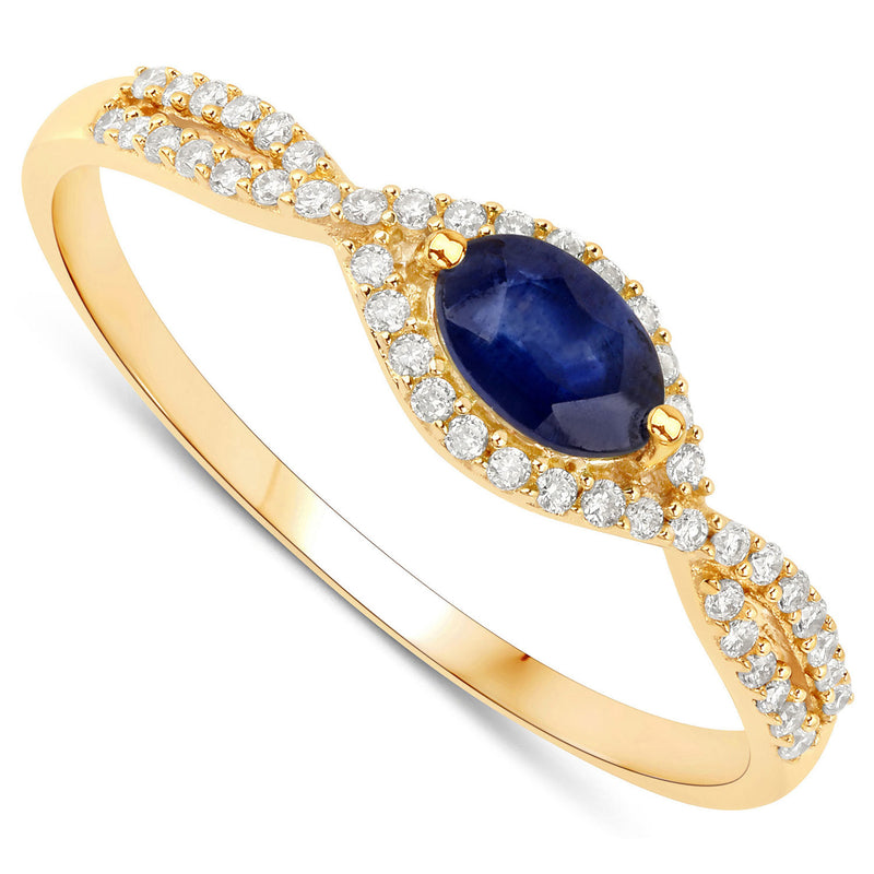 0.35 Carat Genuine Blue Sapphire and White Diamond 14K Yellow Gold Ring