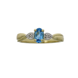 Genuine .51ct Blue Topaz Diamond Ring 10KT Yellow Gold