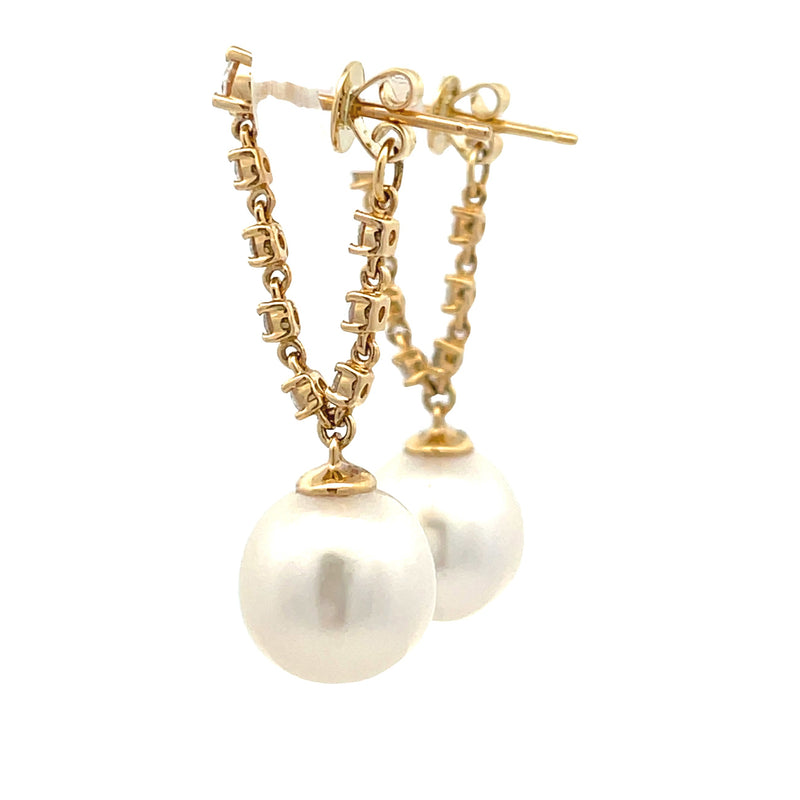 .65ct South Sea Pearl Dangle Earrings 14KT Yellow Gold