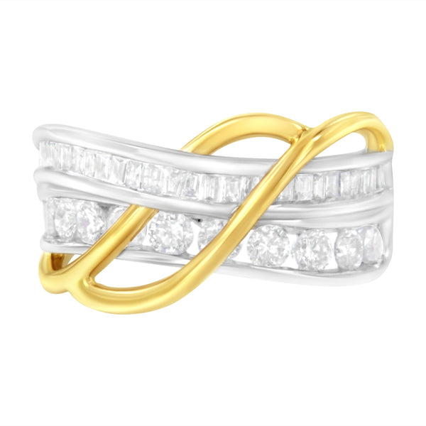 10K White and Yellow Gold 1 1/10 cttw Channel-Set Diamond Bypass Band Ring (J Color, I3 Clarity) - Size 7