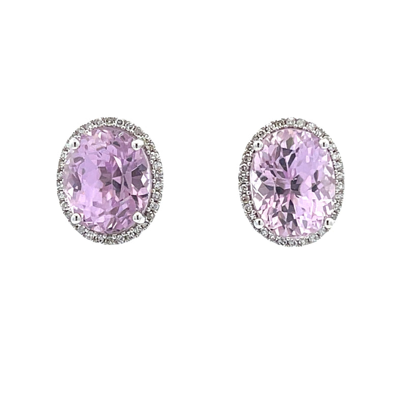 Genuine 7.19ct Kunzite Diamond Earrings 14KT White Gold