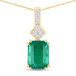 IGI Certified 2.24 Carat Genuine Zambian Emerald and White Diamond 14K Yellow Gold Pendant