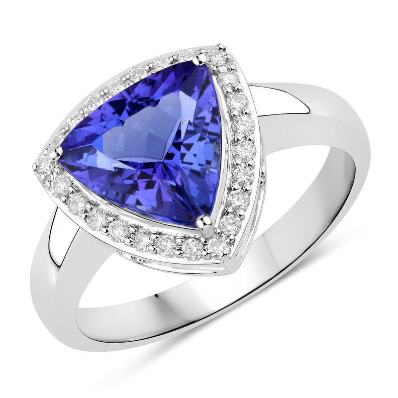 2.62 Carat Genuine Tanzanite and White Diamond 14K White Gold Ring