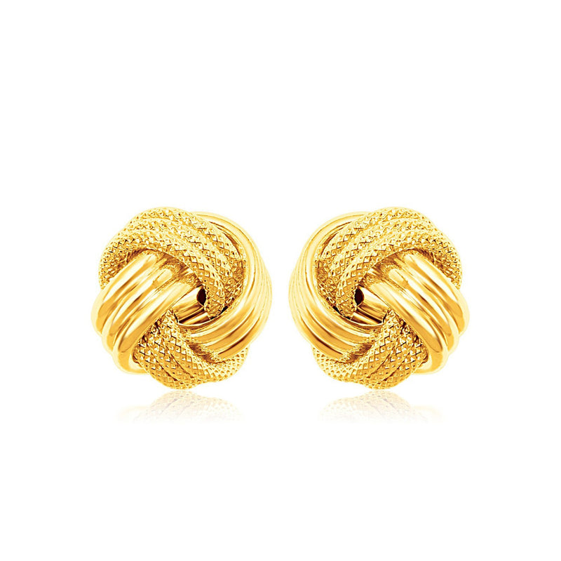 14k Yellow Gold Love Knot with Ridge Texture Earrings