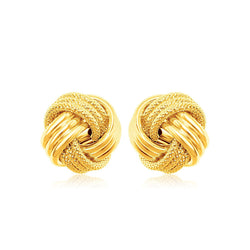 14k Yellow Gold Love Knot with Ridge Texture Earrings