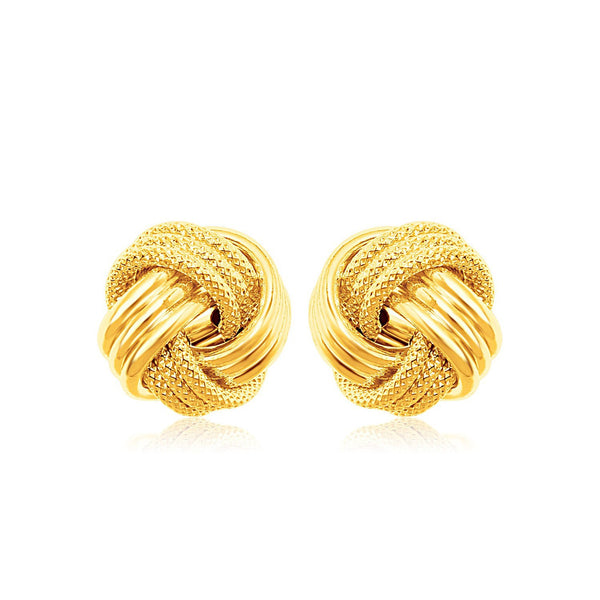 14k Yellow Gold Love Knot with Ridge Texture Earrings