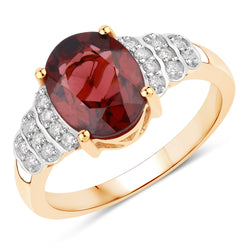 2.87 Carat Genuine Rhodolite and White Diamond 14K Yellow Gold Ring