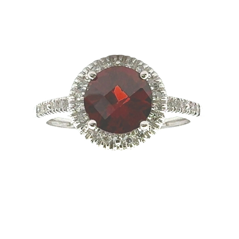 Natural 1.33ct Garnet Diamond Ring 14KT White Gold