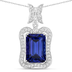 8.53 Carat Genuine Tanzanite and White Diamond 18K White Gold Pendant