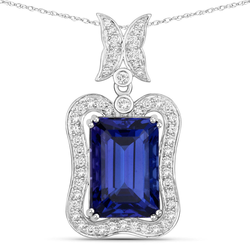 8.53 Carat Genuine Tanzanite and White Diamond 18K White Gold Pendant